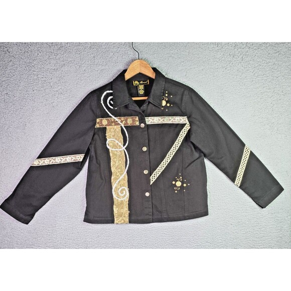 Mirasol Black Gold Embroidered Jacket M Boho Artsy Statement Maximalist Unique - Picture 1 of 15